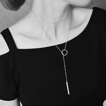 

925 Sterling Silver Long Round Charm Necklaces & Pendants For Women Wedding Jewelry Chokers dz778