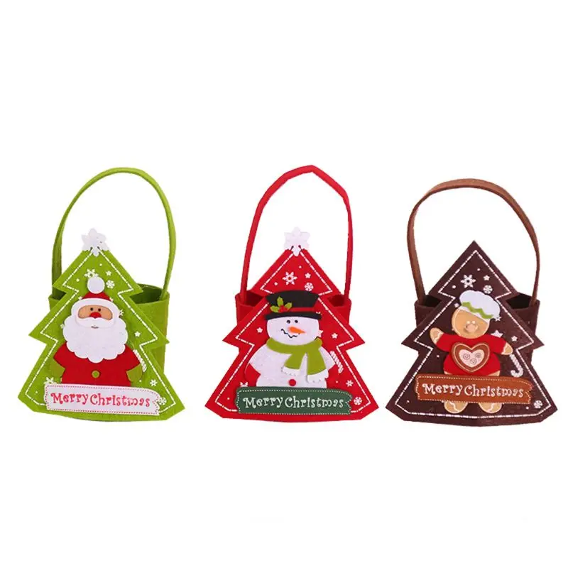 Christmas Candy Bag Portable Handmade Felt Cloth Small Tote Kids Baskets Gift