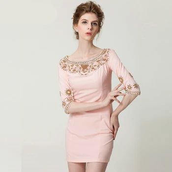 

S-XL Plus Size Embroidered Diamond Retro Mini Dress Women Spring Elegant Vintage Dress Women Slim Casual Pink Black Dress Ladies