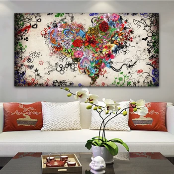 

Modern Decorative Pictures Hearts Flowers Painting Abstract Art Canvas Painting Wall Art For Living Room Bedroom Home Decoration