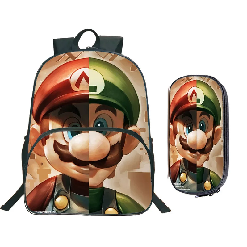 

Sonic Mario 2 Pcs/set Backpack Student Pencil Case Childs School Bags Cute Beautiful School Rucksack Bookbag Stationery Bag