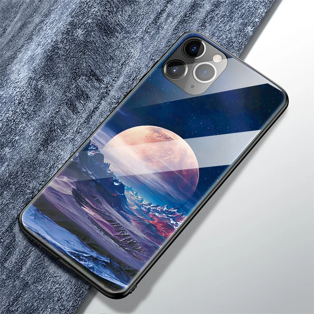 Чехол из закаленного стекла с принтом для iPhone 11 Pro MAX X XS XR звездное небо цветок чехол для iPhone 7 8 Plus 6 6s цветные Чехлы Coque