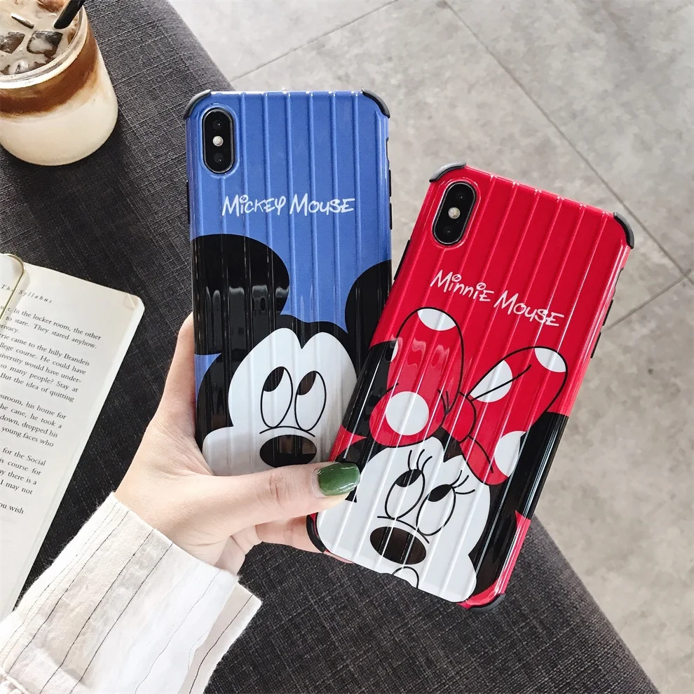 

DTFQ Cute Cartoon Minnie Mickey Mouse Lovely Soft IMD Back Cover TPU Silicone Shockproof Case for iPhone 7 8 Plus 6s XR Xs Max X