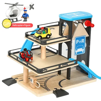 

Wooden Track Car Lifts Parking Compatible with Wooden Train Track Children's Inertial Hand Sliding Toys Children's Day Gifts