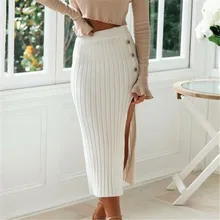 Женские осенние трикотажные белые юбки кнопки в старинном стиле однотонные миди юбки элегантные женские облегающие стрейч юбки карандаш офисные