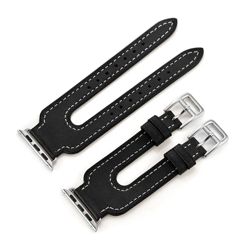 black Кожаный ремешок для apple watch, ремешок для apple watch 5 4 3, ремешок 44 мм/40 мм iwatch 5 4 42 мм/38 мм, браслет с двойной пряжкой, ремешок для часов - Цвет ремешка: black