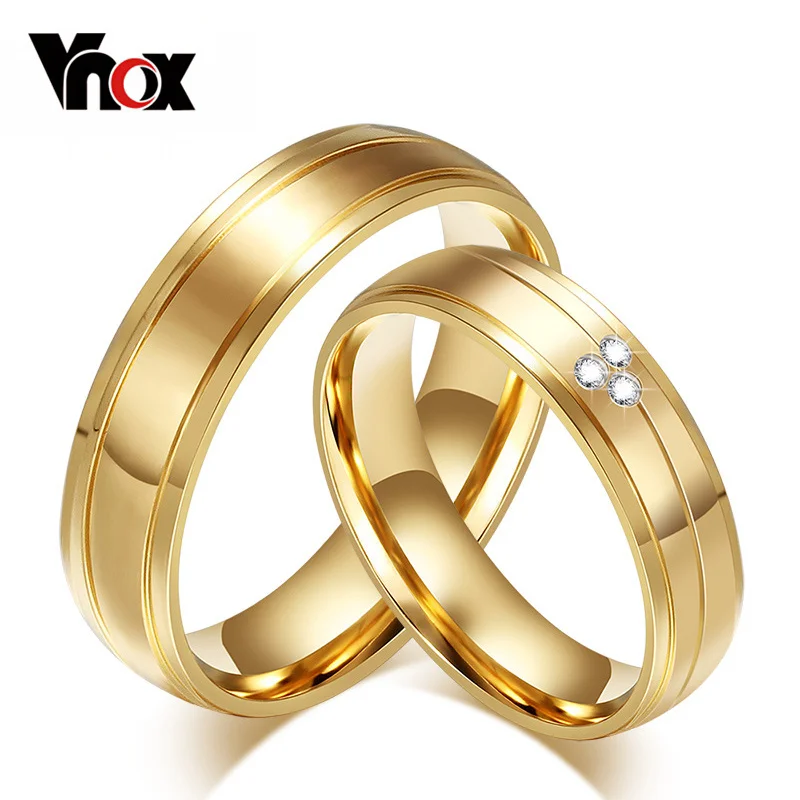 Vnox 2pcs/lots Couple Ring 316l Stainless Steel Engagement Wedding Jewelry Gold-color for Love