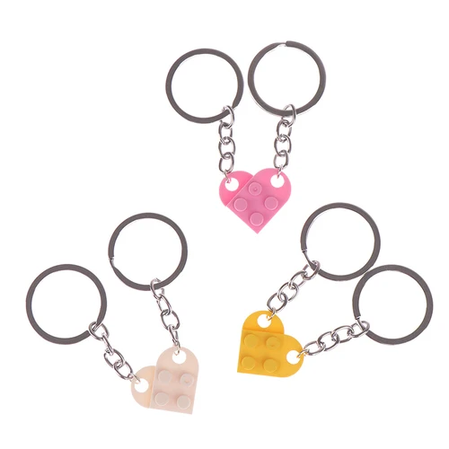 커플 우정용 귀여운 러브 하트 브릭 키체인, 남녀공용, 레고 요소 키링, 생일 쥬얼리 선물, 2 개 5