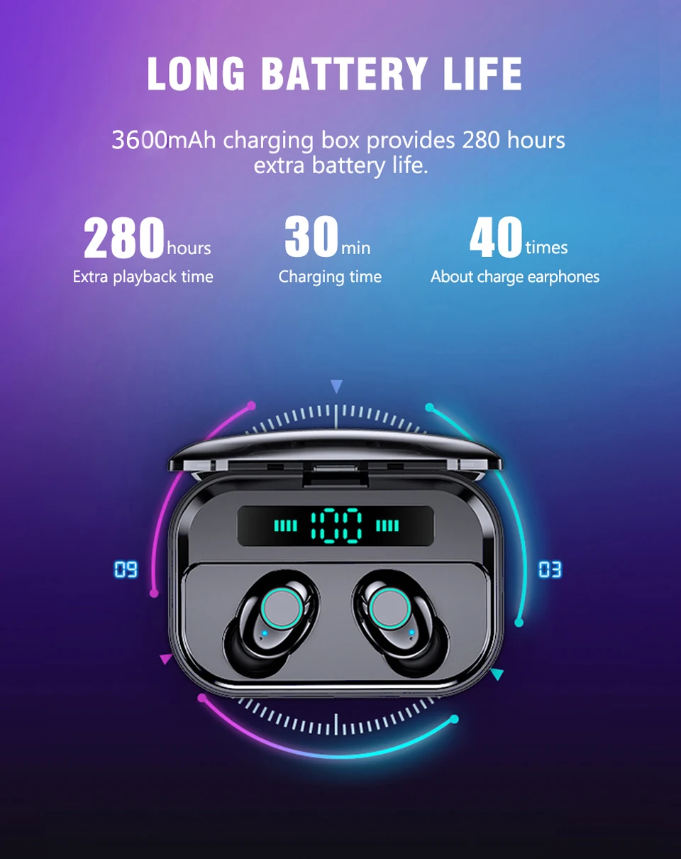 TWS 5,0, Bluetooth наушники, гарнитура, мощный светодиодный дисплей, беспроводные наушники IPX7, водонепроницаемые спортивные наушники, стерео наушник с басом power