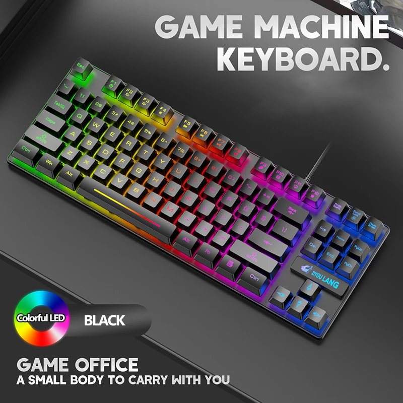 LED Rainbow Backlit Keyboard Mechanical Feeling Gaming Keypads 87 keys