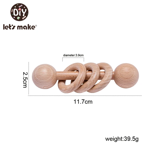 Wooden Rattle Beech Bear Hand Teething Wooden Ring Baby Rattles Play Gym Montessori Stroller Toy Educational Toys Let's Make type 16