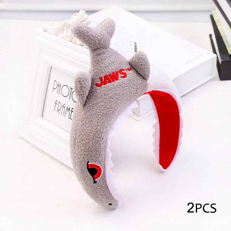 2 шт Модный милый мультфильм Акула Hairband для женщин девочек плюшевый игрушечный ободок обруч для волос аксессуары для подарок на Хэллоуин, Рождество - Цвет: Gray x 2pcs
