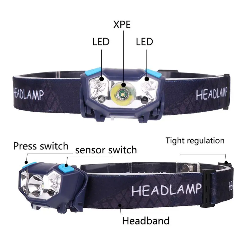 8000LM XPE + 2LED фары супер яркий Водонепроницаемый Сенсор вспышка светильник верхняя