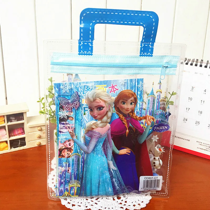 Disney 7 pièces/ensemble porte-crayon reine des neiges + règle + crayon + gomme + livret + taille-crayon papeterie cadeau fête des enfants fournitures scolaires (lot de 7)