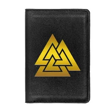 

Golden Viking Triangle Design Passport Cover Men Women Leather Slim ID Card Travel Holder Wallet Document Organizer Case
