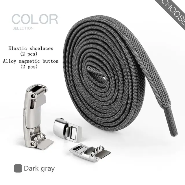 New Upgrade Magnetic Buckle Latex Rubber Band Elastic Laces Sneakers Laces Without Tying Kid and Adults Are Available Shelaces Dark Grey