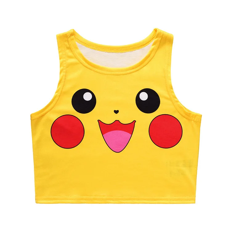 Camiseta de Pikachu con estampado de dibujo de Pokémon para mujer, Top ajustado, corto recortado, Umbilical, informal