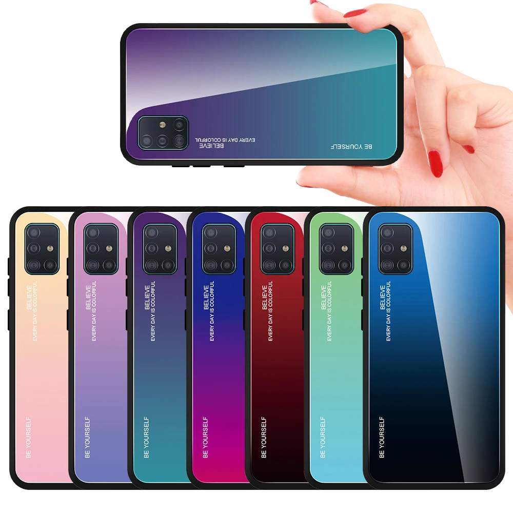 Для samsung Galaxy A30 A40 A50 A51 A71 A60 A70 A80 A90 чехол градиент закаленное Стекло защитный на