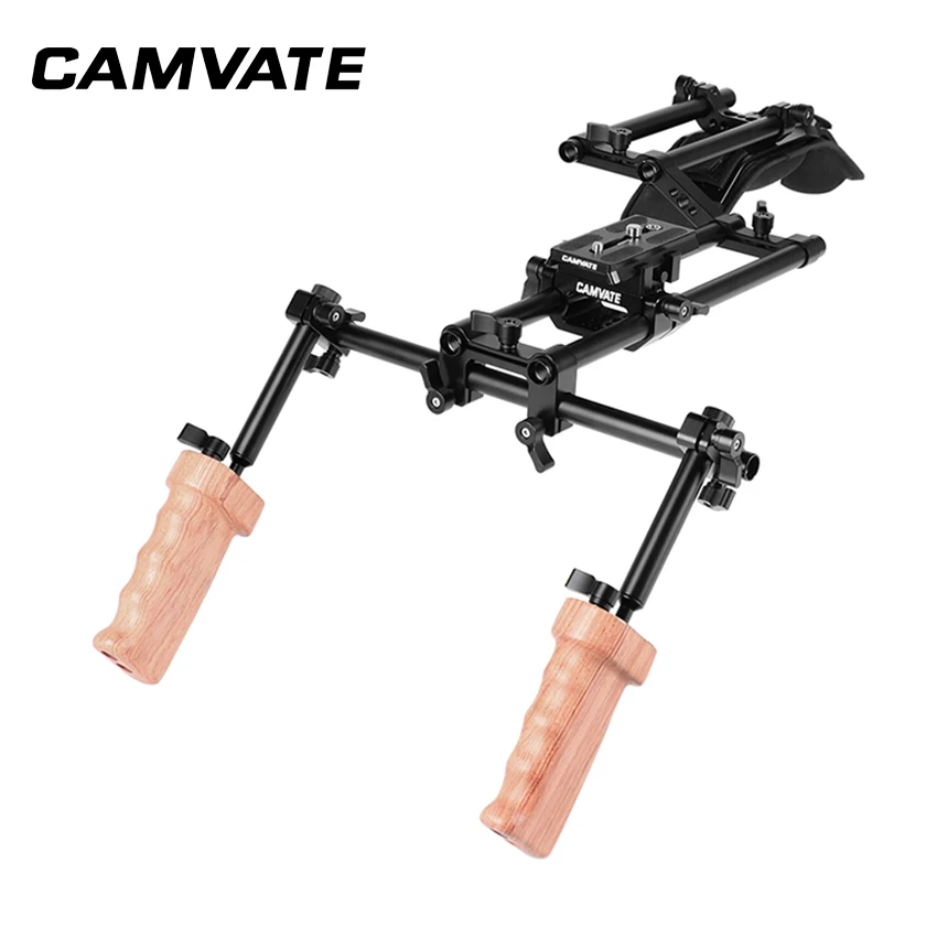 CAMVATE плечевое крепление 15 мм опорная установка с Manfrotto QR пластиной и деревянной рукояткой пара для HDSLR камеры C2267
