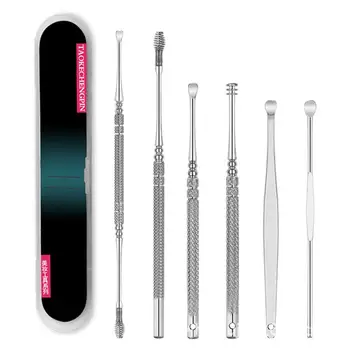 

6 pcs/set Double-ended Stainless Steel Portable Ear Cleaner SetSpiral Earpick Ear Wax Remover Cleaner Ear Care Beauty Tool