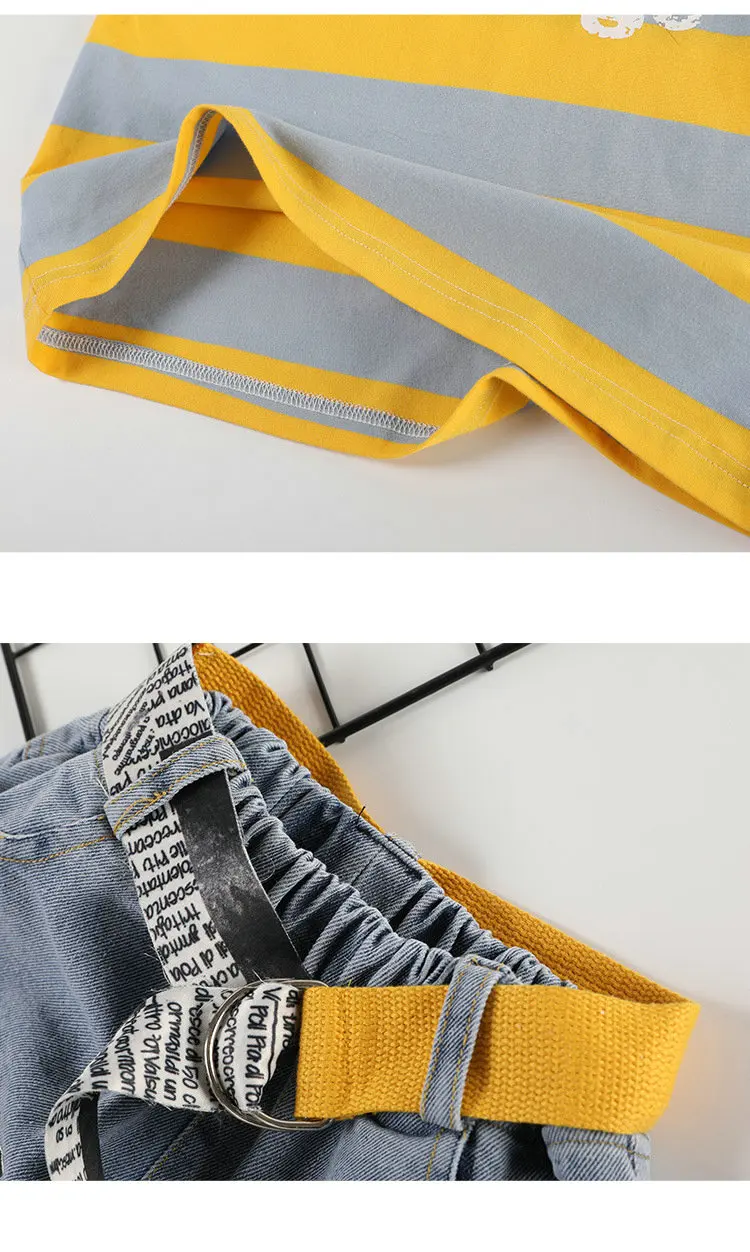 Girls Summer Clothes Summer Boutique Outfits Kids Clothing Set Toddler Children Striped T-shirt+ Denim Capri pants