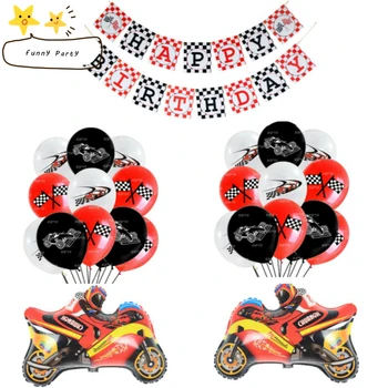 

1Set Racing Theme Flag Balloons Black White Checkered Race Car Balloons Birthday Party Decoration Motorcycle Ballons Kids Toy