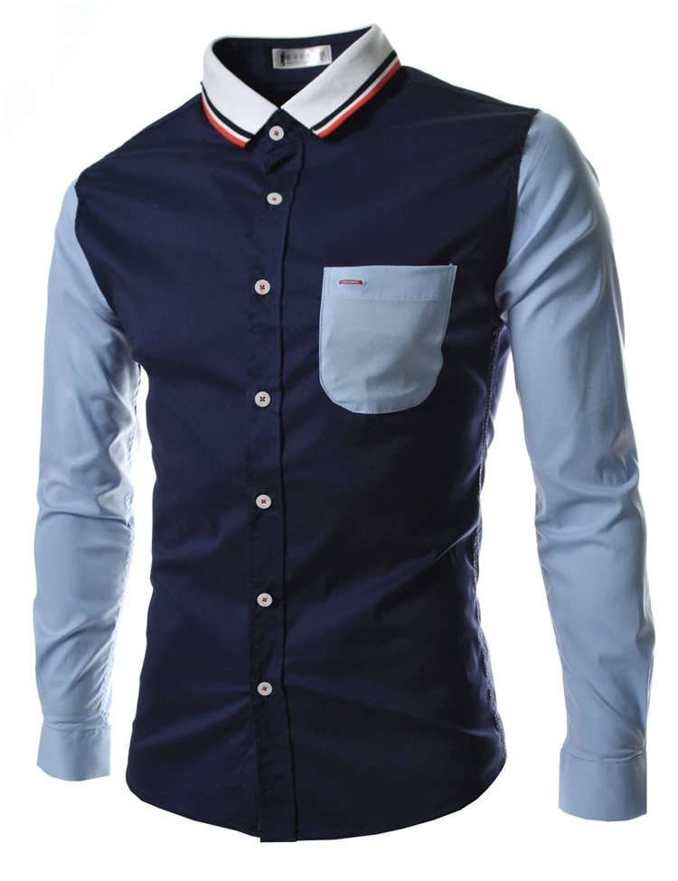 

Shirts New Streetwear Male Shirts Street Dress Slim Patchwork Smart Casual British Style Men Hombre Autumn Youth Fashion MOOWNUC