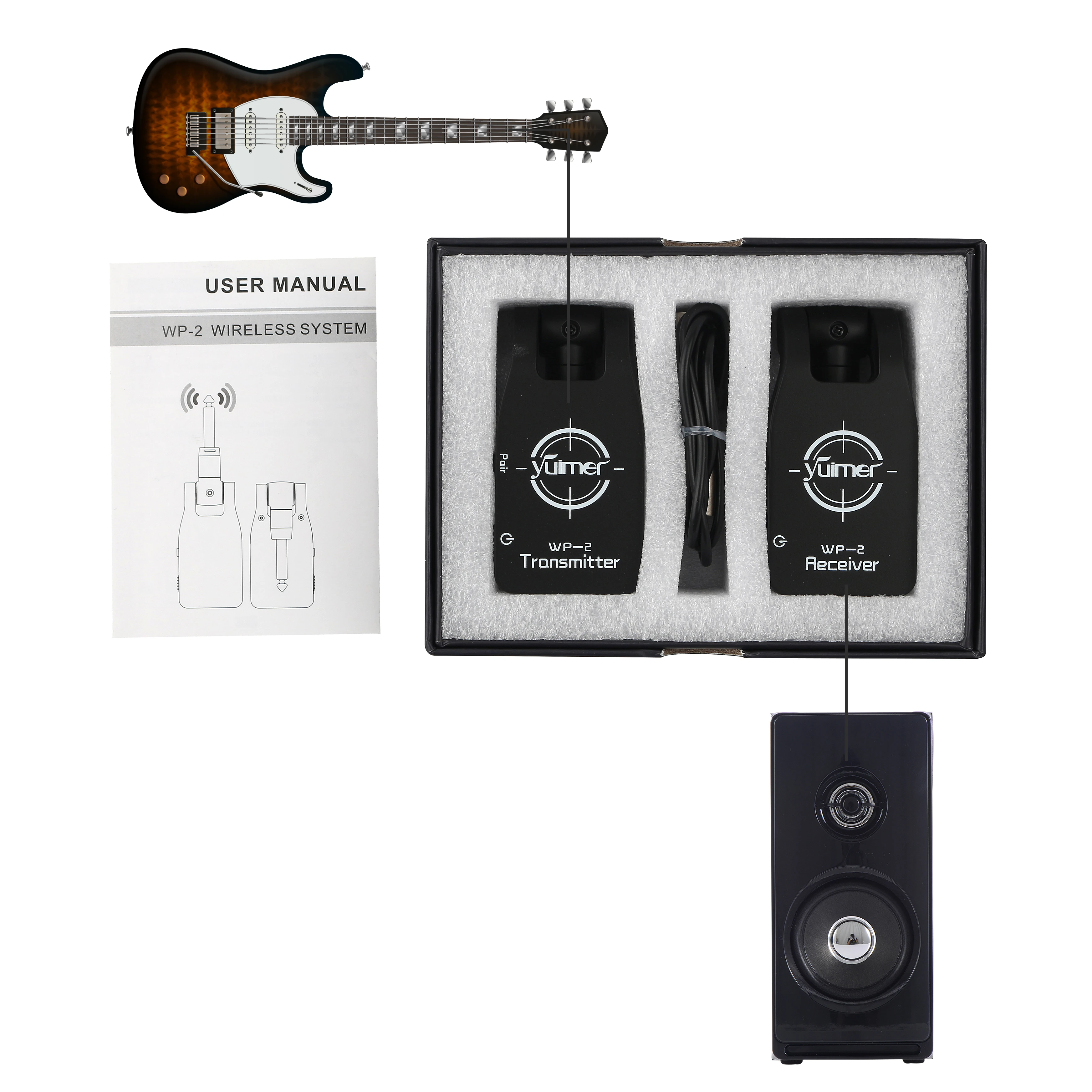 UHF Wireless Guitar System Transmitter and Receiver Built in