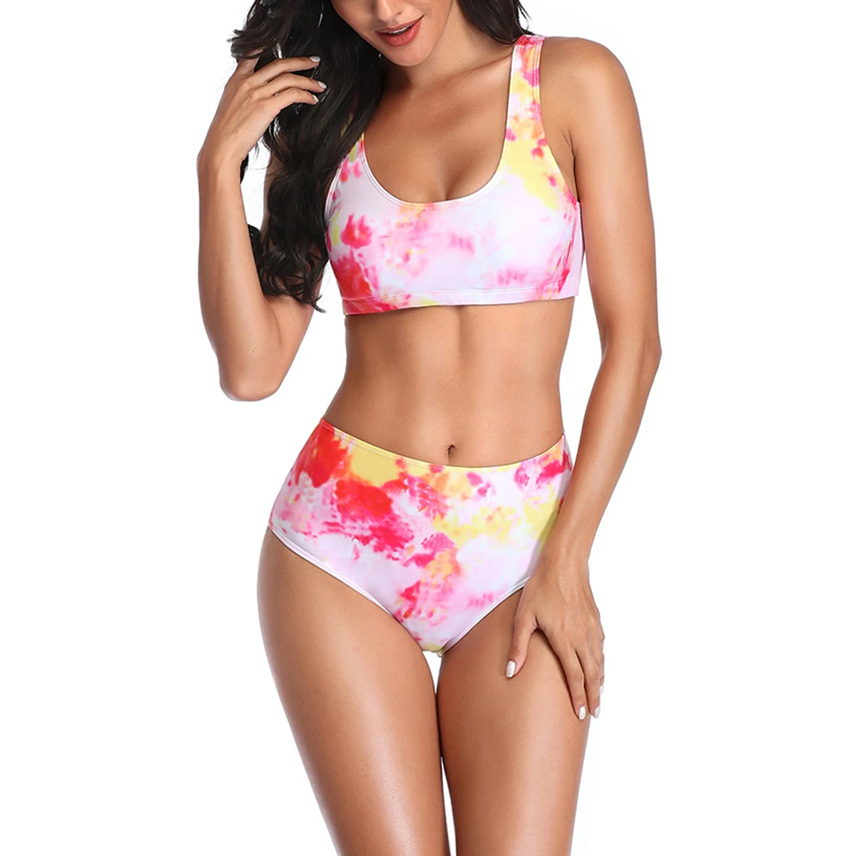 

AA Female Swimwear Women Tie-Dye Print Two-Piece Swimwear High Waist Bikini Set Bathing Suit Women Swimming Costume Maillot De