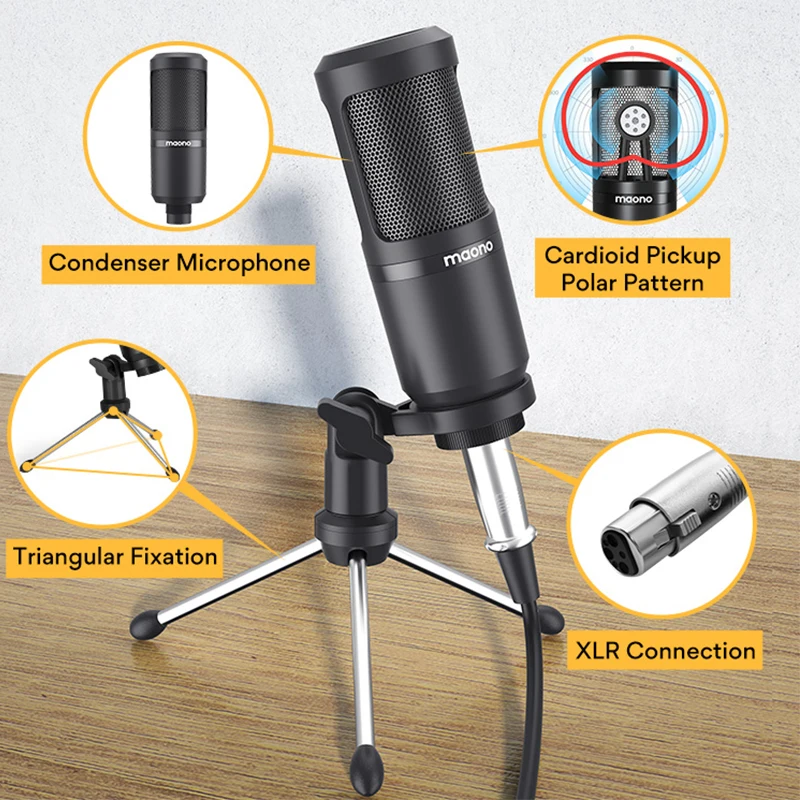 Gravação de Áudio 3.5mm para Xlr Mic com Tripé para Tiktok Maono Microfone Condensador Cardoid Podcast Vlog Telefone pc Au-pm360tr - Image 4