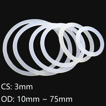 

10pcs Thickness CS 3mm OD 10 ~ 75mm Silicone O Ring Gasket Food Grade Waterproof Washer Rubber Insulate Round O Shape Seal White