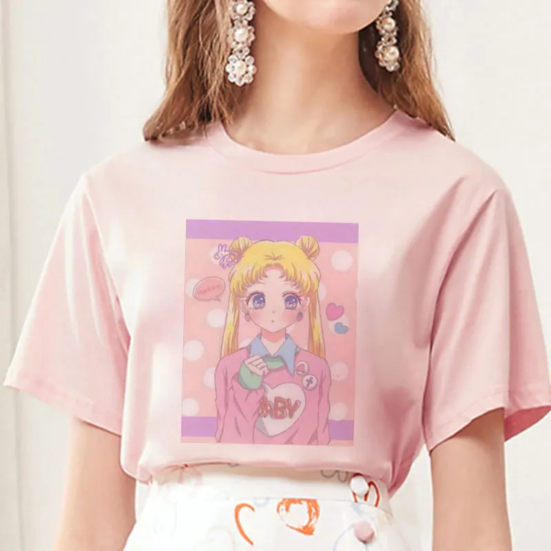 2020 Summer New Tshirt Arrival Cute Sailor Moon Anime Print Female Japanese Clothes Harajuku Kawaii Women's T-Shirt Fashion Tops | Женская