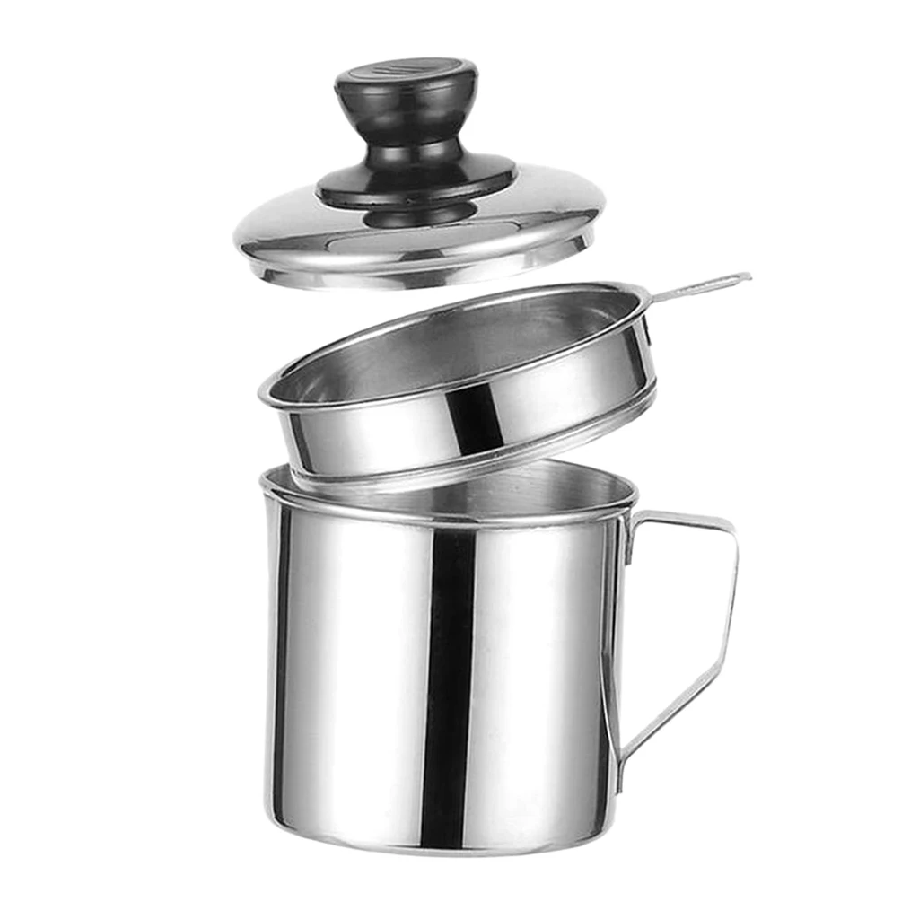 Stainless Steel Oil Dripping Pot Non Stick Container Strainer Grease Can