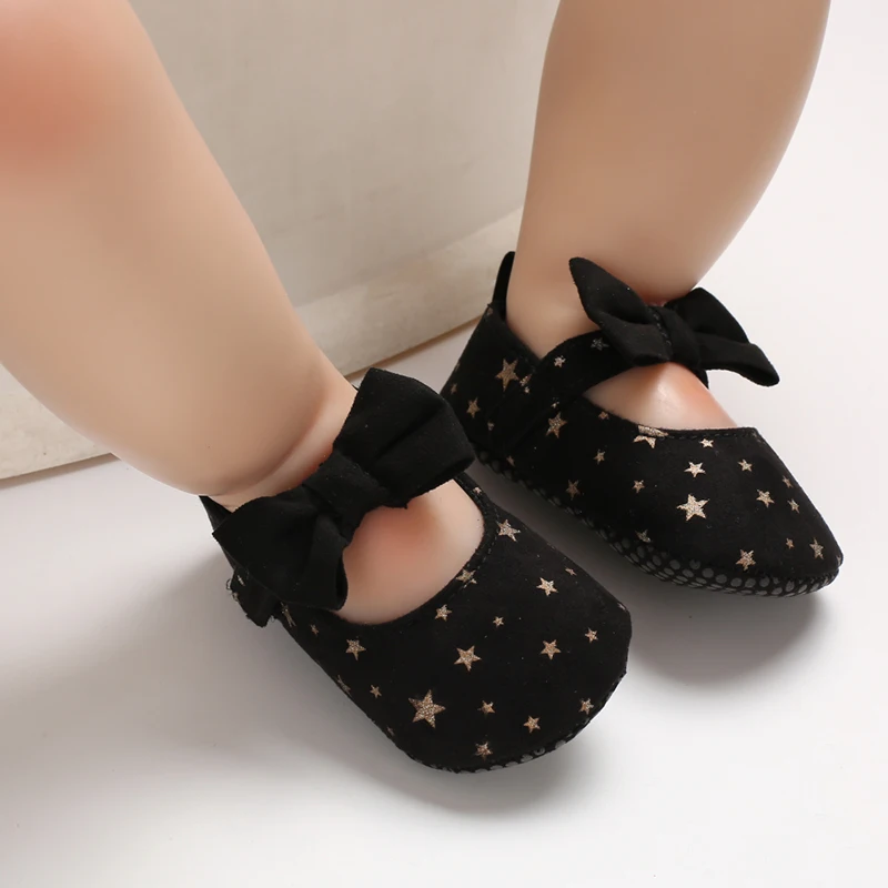Детская обувь для новорожденных девочек с мягкой подошвой, бантиком и принтом со звездой; нескользящая детская обувь; детские кроссовки