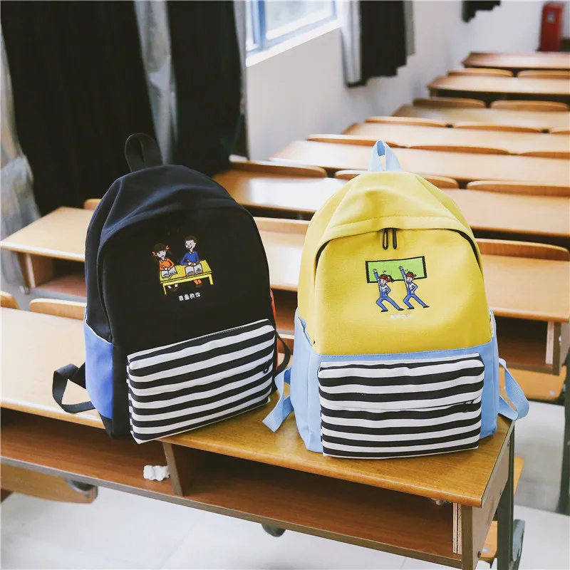 

2018 New Style Versitile Fashion Contrast Color Stripes Women's Shoulder Korean-style INS Cool Backpack College Schoolbag