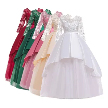 

Child Girls Lace Bowknot Princess Wedding Performance Formal Tulle Dress Clothes Teenage Children's Clothing Party Princess