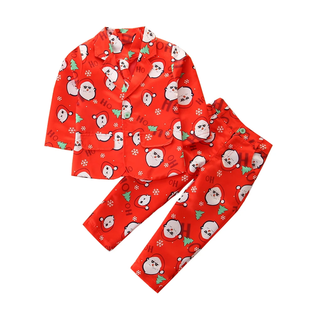 

New 3pcs Kid Clothes Toddler Baby Boy Outfit Christmas Child Suit Long Sleeve Pant+Tie+Blazers Snowflake Santa Claus Costume