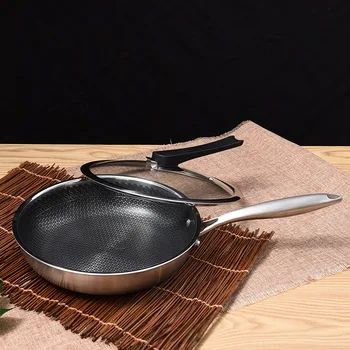 

304 Stainless Steel Three-layer Steel Composite Thickening Smokeless Non-stick Household Steak Frying Pan Grill Pots Pan To Fry