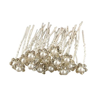 

20Pcs Wedding Bridal Pearl Flower Crystal Hair Pins Clips Bridesmaid (Color: Silver)
