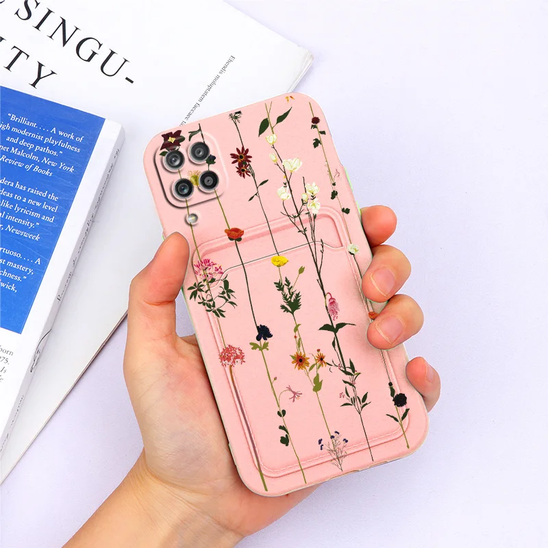 For Samsung Galaxy A12 Case Wallet Card Slot Holder Phone Cover Silicone Soft TPU Back Cases For Samsung A 12 6.5'' Flower Couqe silicone cover with s pen Cases For Samsung