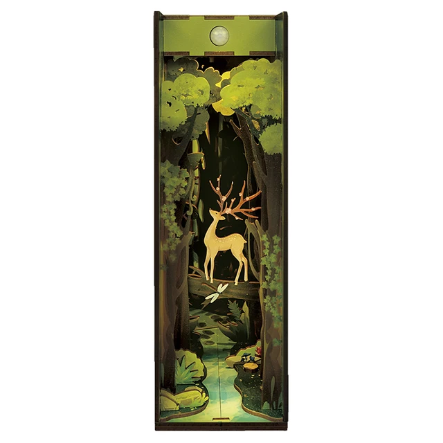 Wooden DIY Book Nook Shelf Insert Kits Model Forest Tree Animal Roombox Handmade Building Miniature Furniture Bookend Toys Gifts 5