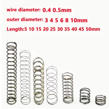 

50pcs 0.4 0.5mm Wire Dia OD 3 4 5 6 7 8 9 10mm Y-type Rotor Return Compression Pressure spring 10-50mm 304 Stanless Steel