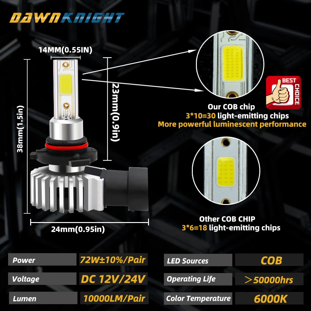 2PCS Direct installation H4 H7 H11 Led Bulb Powerful COB Chip 9005 9006 10000LM 72W Direct Installation Car Headlight Led Bulb