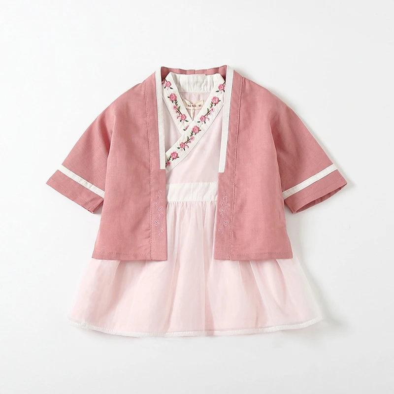 Детская одежда в китайском стиле для маленьких девочек; Стиль платье в стиле династии Хань комплект