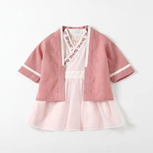 Детская одежда в китайском стиле для маленьких девочек; Стиль платье в стиле династии Хань комплект