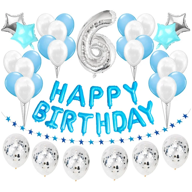  Globos de feliz cumpleaños para niño y niña, decoración de fiesta, número  , número  , número  , suministros, color azul y plateado,   Unidades