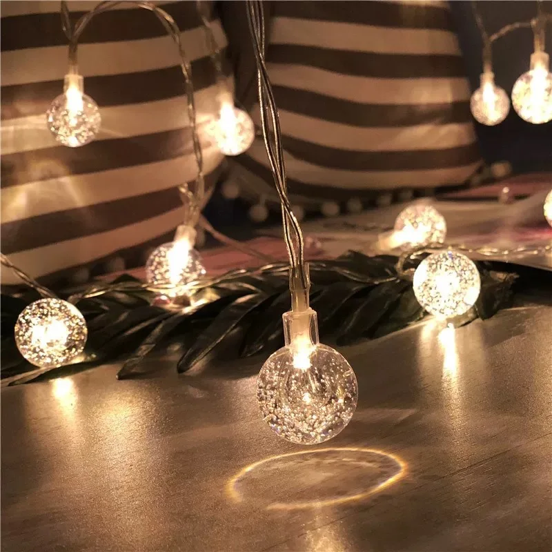 Led String Lights Fairy Bubble Ball Lamp Holiday Lighting Garland Christmas Wedding Party Decoration Ornaments Battery Powered 
