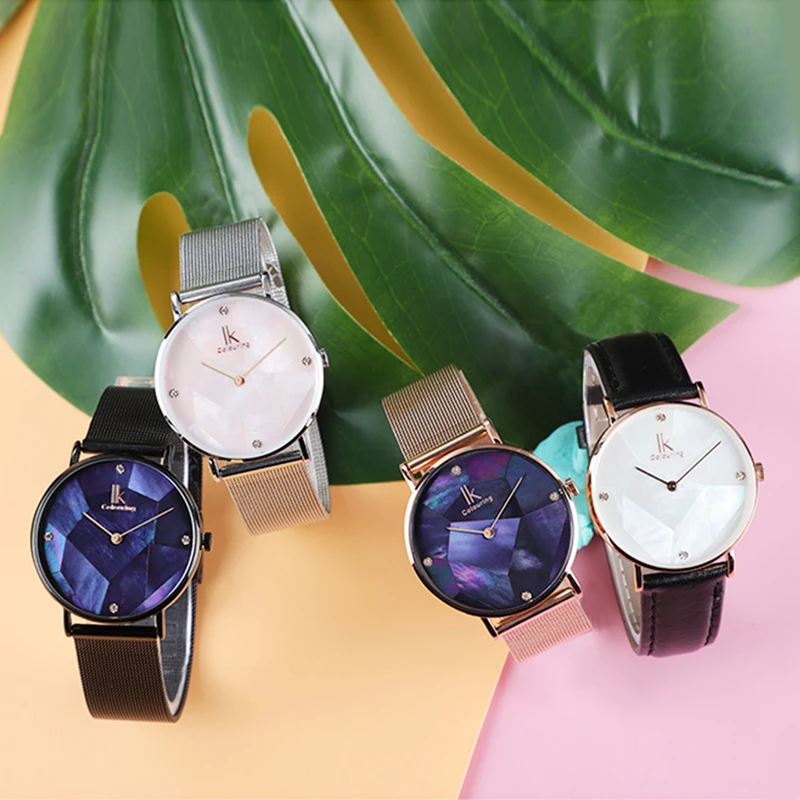 IK Colouring Luxury Watch for Women Quartz Watches Stainless Steel Leather Relogio Feminino Clock