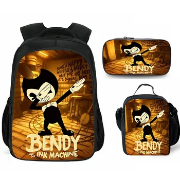 

Cartoon Bendy and the Ink Machine School Bag 3pcs Set 16inch Bookbags for Kids Cute Children Primary Mochila Travel Backpack