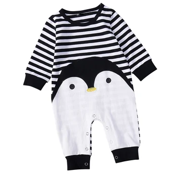 

Newborn Baby Boys Girls Cute Outfit Long Sleeve Stripe Penguin One-Piece Romper Jumpsuit Infant Fall Clothes